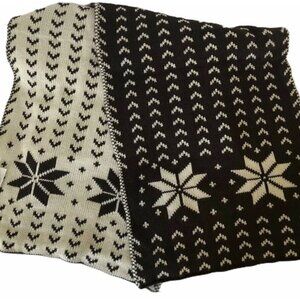 Bienvenu Reversible Scarf Winter Warm Crochet Knit Brown Beige Snowflake